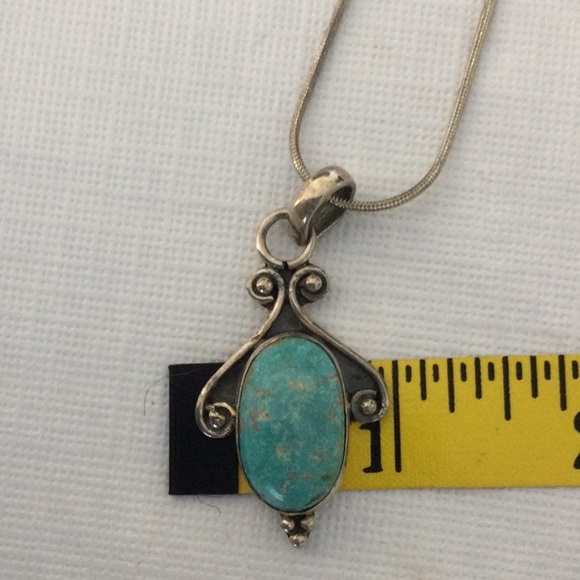 Woman’s Elegant Sliver and Turquoise Pendant Necklace - Picture 4 of 6